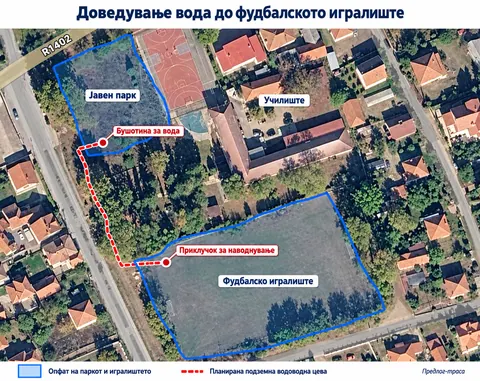 Предлог-траса на подземната водоводна цева од јавниот парк до фудбалското игралиште